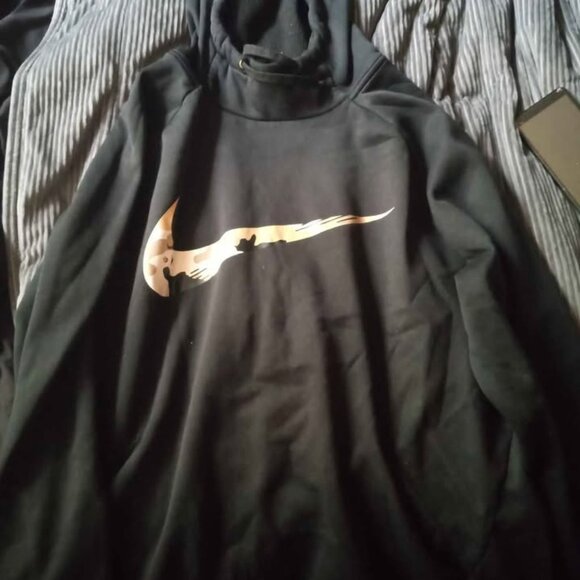 Nike Dri-Fit Men's Camouflage Swoosh Logo Black Hooded Sweatshirt Size XL - Picture 2 of 5